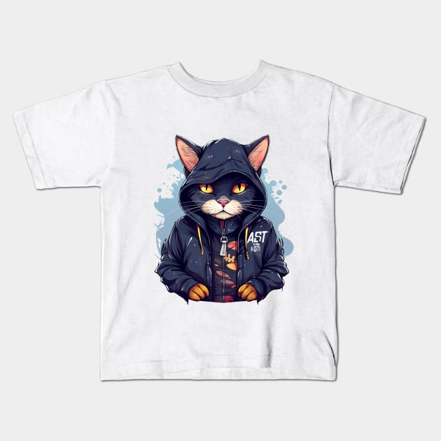 Chill Cat Kids T-Shirt by WahomeV